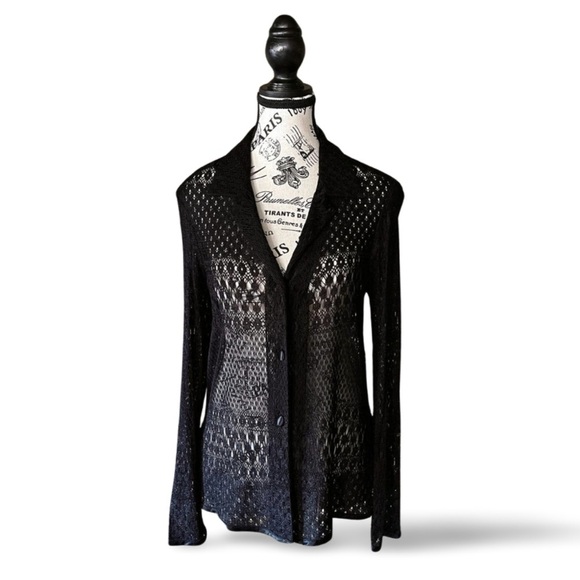 American Vintage Tops - Vintage Black Lace Button-Up Blouse – Gothic Grunge Sheer Top M L